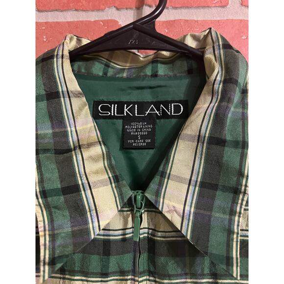 SILKLAND | Green Plaid Silk Zip Up Jacket - Picture 3 of 6